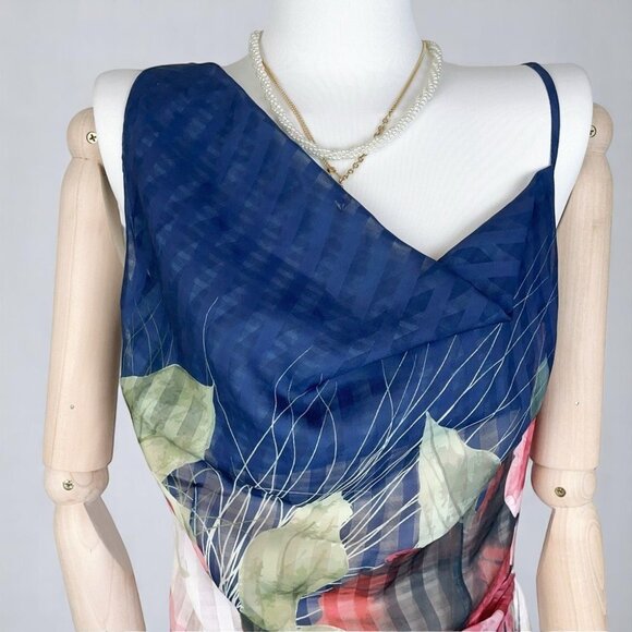 NWT Elliatt Odeon Draped Collar Mini Dress Navy Floral Multi - Picture 3 of 9